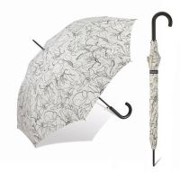 Long Automatic Windproof Floral Umbrella Happy Rain Ecru