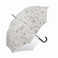 Long Automatic Windproof Floral Umbrella Happy Rain Ecru