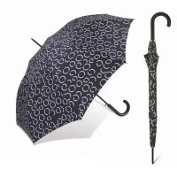 Long Automatic Windproof Umbrella Happy Rain Printed Black & White
