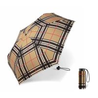 Ομπρέλα μίνι σπαστή γυναικεία καρώ μπεζ Happy Rain Essentials Checked Beige