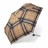 Ομπρέλα μίνι σπαστή γυναικεία καρώ μπεζ Happy Rain Essentials Checked Beige