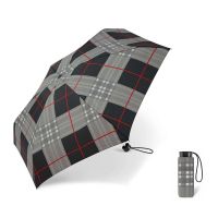 Ομπρέλα μίνι σπαστή γυναικεία καρώ γκρι Happy Rain Essentials Checked Grey
