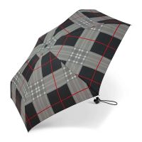 Ομπρέλα μίνι σπαστή γυναικεία καρώ γκρι Happy Rain Essentials Checked Grey