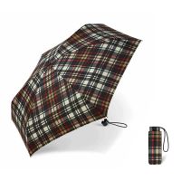 Ομπρέλα μίνι σπαστή γυναικεία καρώ μαύρη Happy Rain Essentials Checked Black