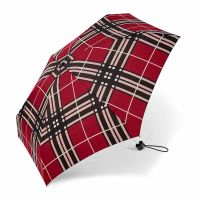 Ομπρέλα μίνι σπαστή γυναικεία καρώ κόκκινη Happy Rain Essentials Checked Red