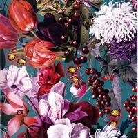 Βεντάλια ξύλινη πετρόλ με φλοράλ μοτίβο Cedon Flower Bouquet Petrol