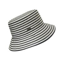 Καπέλο γυναικείο ψάθινο ριγέ γκρι - μαύρο Women's Straw Bucket Hat Striped Grey - Black
