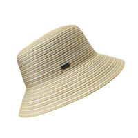 Καπέλο γυναικείο ψάθινο ριγέ μπεζ Women's Straw Bucket Hat Striped Beige