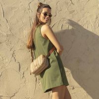 Τσάντα ψάθινη γυναικεία crossbody μπεζ ριγέ Gabol Amore