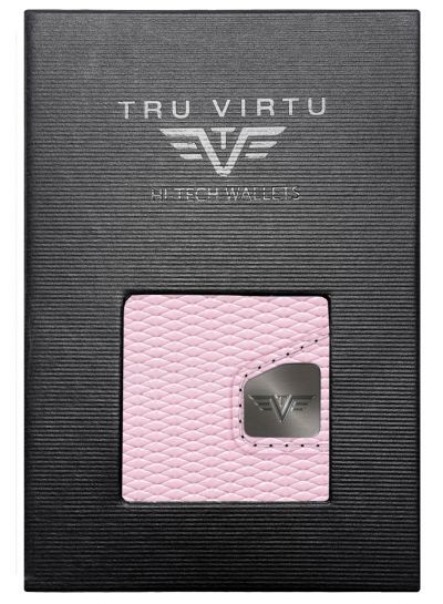 Leather Vertical Wallet Tru Virtu Click & Slide Classic Edition Rhombus Rose/Silver