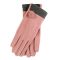 Γάντια γυναικεία ροζ υφασμάτινα με γούνινο πομ - πον