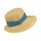 Καπέλο γυναικείο ψάθινο καλοκαιρινό με ασύμμετρο γείσο και θαλασσί κορδέλα