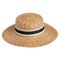 Summer Sraw Boater Hat With Wide Straw Striped Ribbon