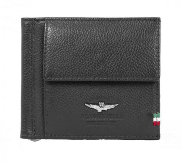 Leather Bank Note Wallet Aeronautica Militare Flag Wallet Black AM-110