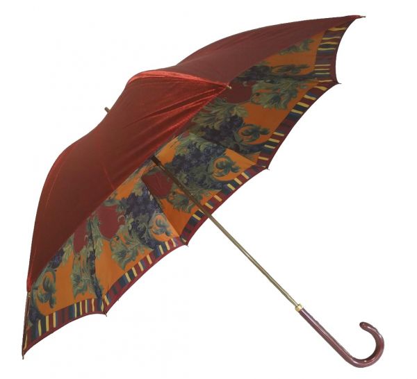 Women's Long Manual Satin Umbrella Burgundy / Floral