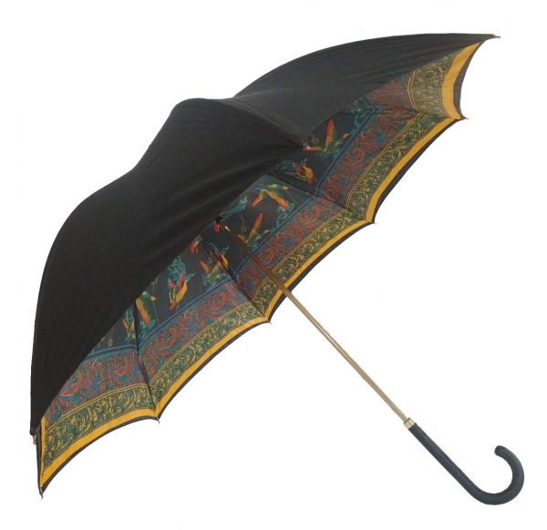 Women's Long Manual Satin Umbrella Black / Floral