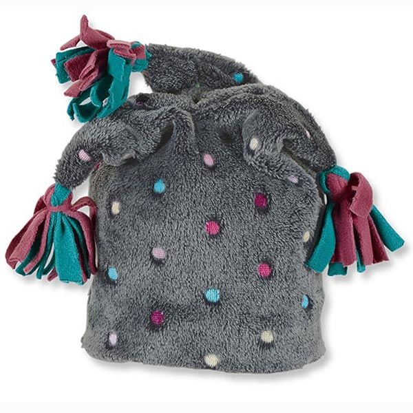 Καπέλο σκουφάκι παιδικό χειμερινό φλις γκρι με πουά και χρωματιστές φούντες Sterntaler Slouch Beanie Hat