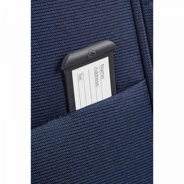 Βαλίτσα μαλακή μπλε επεκτάσιμη καμπίνας Samsonite Dynamo Upright Expandable 55cm Navy Blue, λεπτομέρεια ετικέτα ονόματος