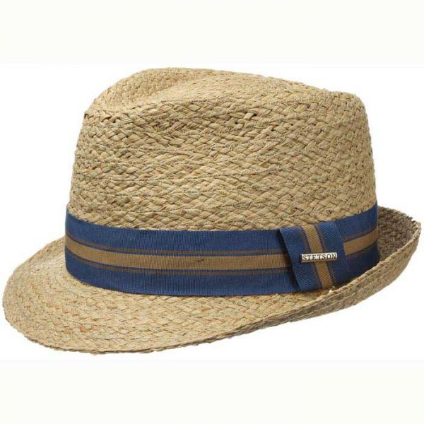 Καπέλο ψάθινο με ριγέ γκρό κορδέλα Stetson Trilby Mandalo Raffia