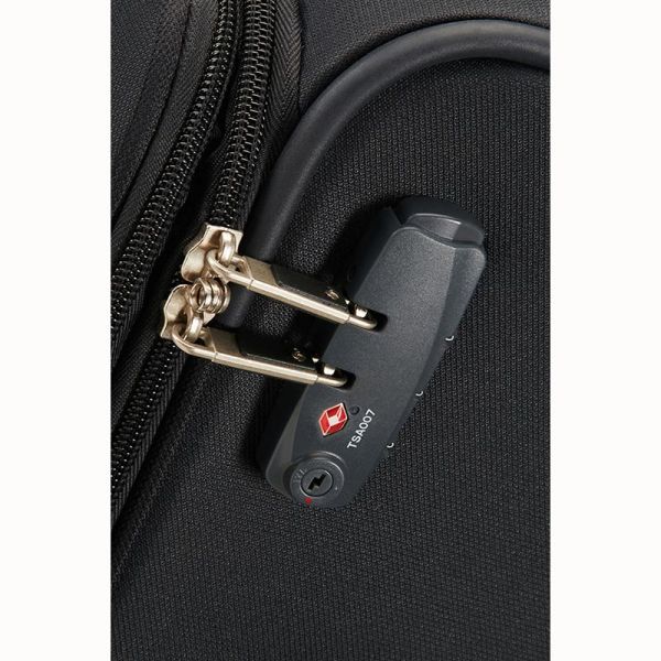 Βαλίτσα μαλακή μαύρη μεσαία με 4 ρόδες Samsonite Base Boost Spinner Expandable 66cm Black, λεπτομέρεια, λειδαριά