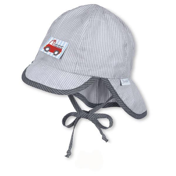 Καπέλο τζόκεϊ  καλοκαιρινό γκρι ριγέ με αντηλιακή προστασία και μπαντάνα Sterntaler