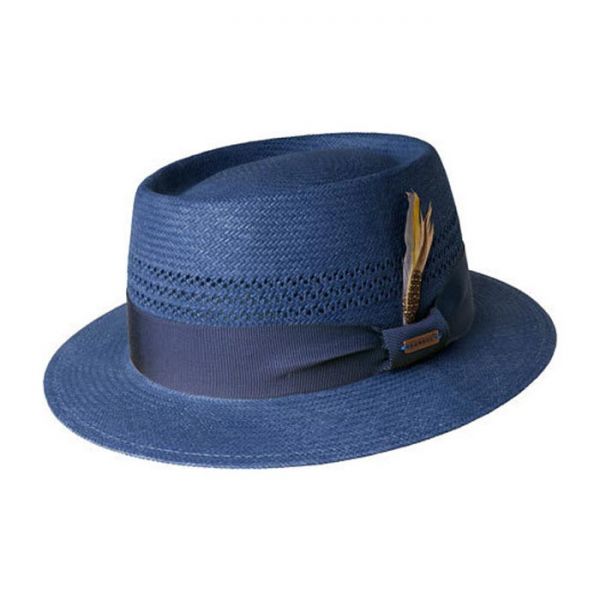 Καπέλο ψάθινο καλοκαιρινό μπλε Kangol Lure Oval Pork Pie