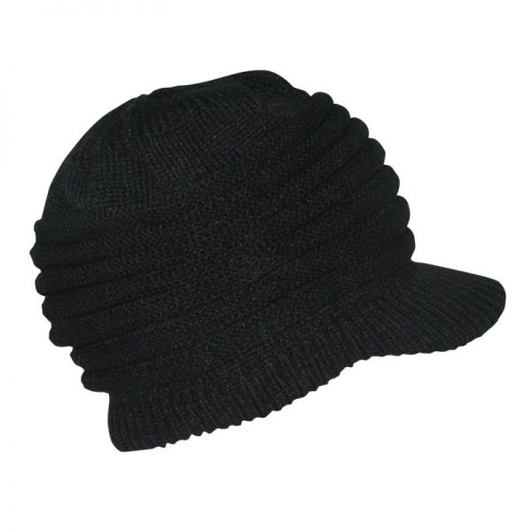 Καπέλο σκούφος πλεκτός με γείσο, μαύρο