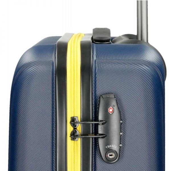 Βαλίτσα σκληρή μεσαία μπλε με 4 ρόδες National Geographic Vital Navy M, δεξιά όψη, λεπτομέρεια, κλειδαριά συνδυασμού