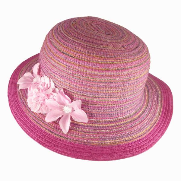 Καπέλο καλοκαιρινό κοριτσίστικο ροζ με λουλούδια, αριστερή όψη