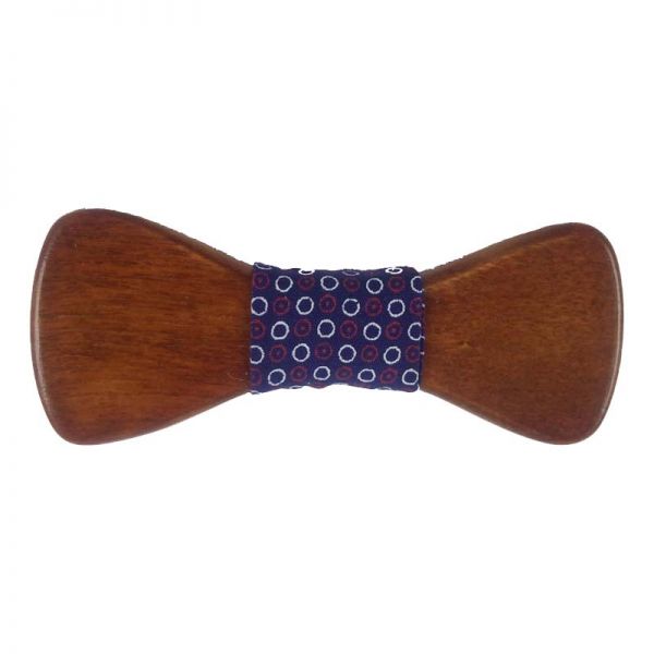 Kids' Wooden Bow Tie Victoria Dark Blue Circles