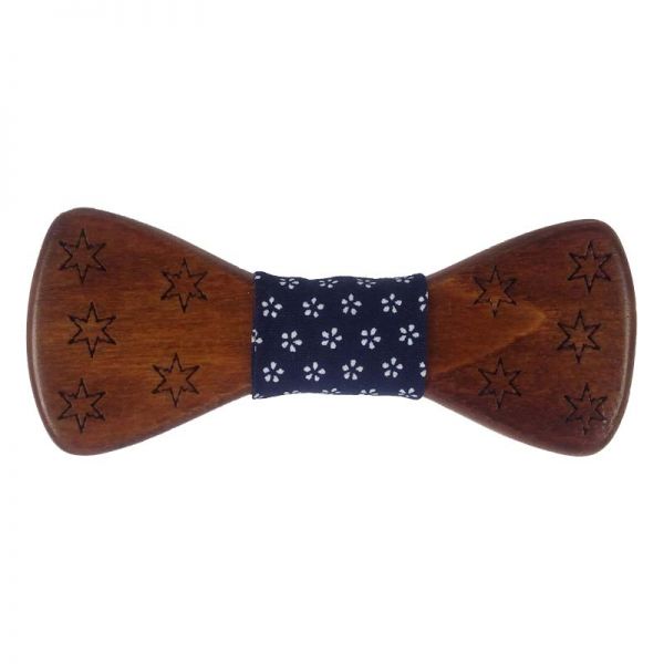 Kids' Wooden Bow Tie Victoria Dark Blue Stars