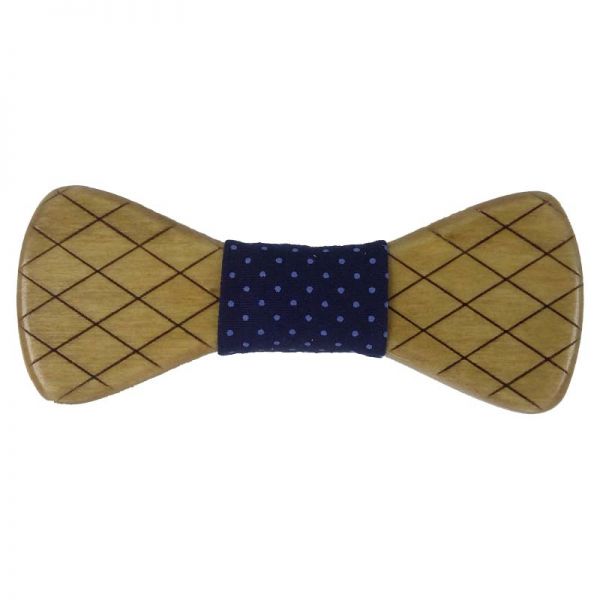 Kids' Wooden Bow Tie Victoria With Spots Dark Blue