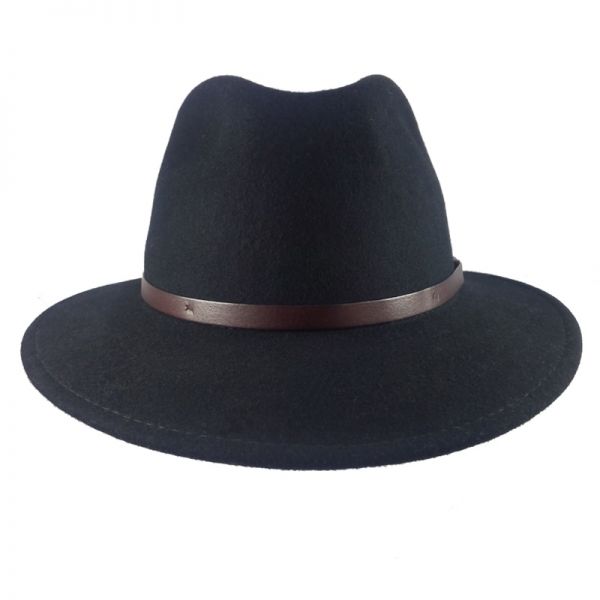 Καπέλο χειμερινό μάλλινο ρεπούμπλικα μαύρο με δερμάτινο λουράκι Fedora Wool Water Repellent Crushable Black Hat