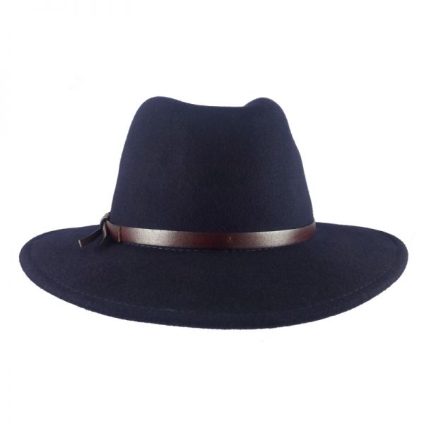 Καπέλο χειμερινό μάλλινο ρεπούμπλικα μπλε με δερμάτινο λουράκι Fedora Wool Water Repellent Crushable Blue Hat, πίσω όψη