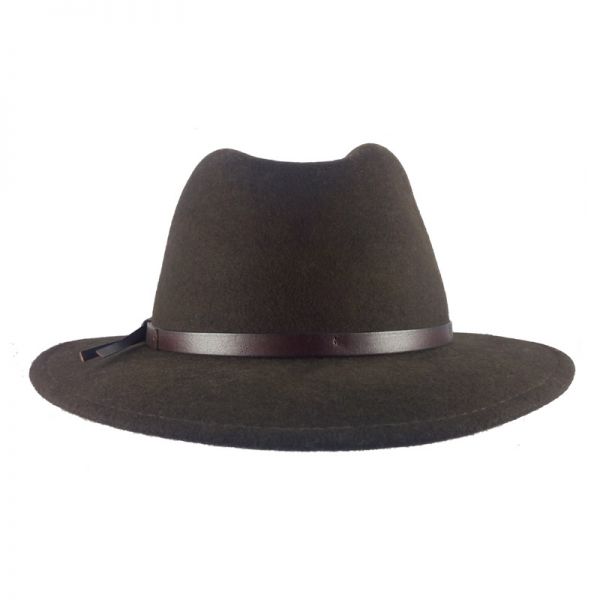 Καπέλο χειμερινό μάλλινο ρεπούμπλικα καφέ με δερμάτινο λουράκι Fedora Wool Water Repellent Crushable Brown Hat, πίσω όψη
