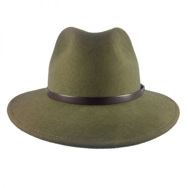 Καπέλο χειμερινό μάλλινο ρεπούμπλικα λαδί με δερμάτινο λουράκι Fedora Wool Water Repellent Crushable Olive Green Hat