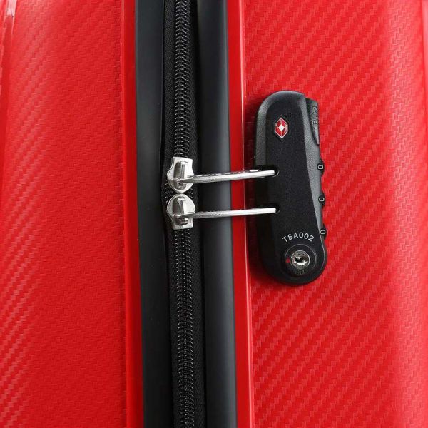 Βαλίτσα σκληρή καμπίνας κόκκινη με 4 ρόδες Travelite Uptown S Red, λεπτομέρεια, κλειδαριά συνδυασμού TSA
