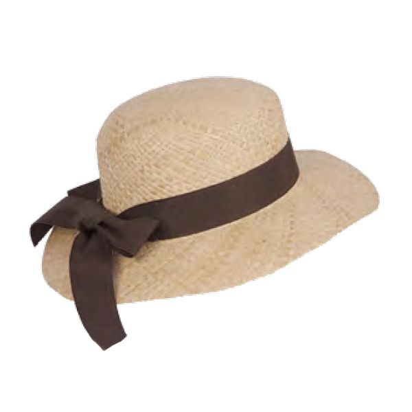 Καπέλο γυναικείο ψάθινο raffia με μεσαίο γείσο και καφέ γκρο κορδέλα