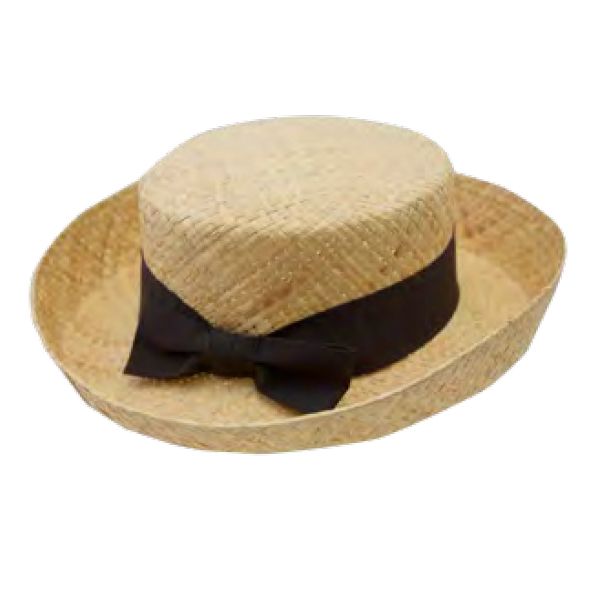 Καπέλο γυναικείο ψάθινο raffia με μεσαίο ανασηκωμένο γείσο και καφέ γκρο κορδέλα