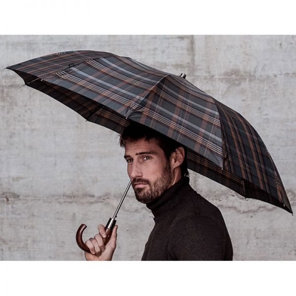 Ομπρέλα σπαστή καρώ αυτόματη με ξύλινη γυριστή λαβή Clima M & P Folding Umbrella 274