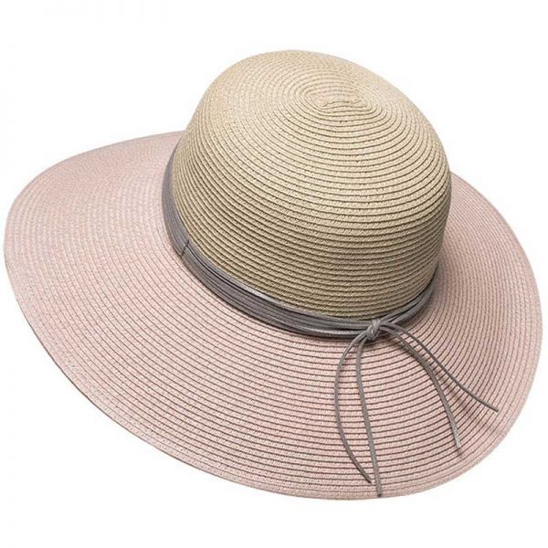 Καπέλο γυναικείο ψάθινο πλατύγυρο καλοκαιρινό δίχρωμο 2 Tone Ladies Straw Hat, ροζ - φυσικό