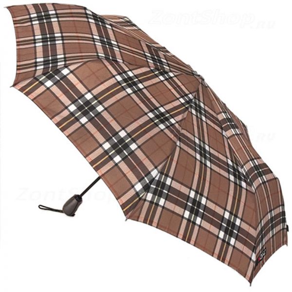 Ομπρέλα σπαστή καρώ αυτόματο άνοιγμα - κλείσιμο H.Due.O. Folding Umbrella Checks, μπεζ - καφέ