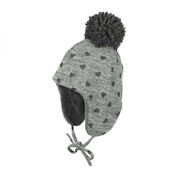 Winter  Inca Beanie Cap Sterntaler Hearts Grey