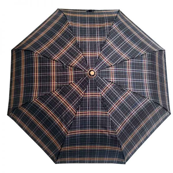Ομπρέλα σπαστή καρώ με ξύλινη λαβή Guy Laroche Folding Check Umbrella, καρώ μαύρο