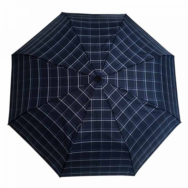 Ομπρέλα σπαστή καρώ με ξύλινη λαβή Guy Laroche Folding Check Umbrella, καρώ μπλε