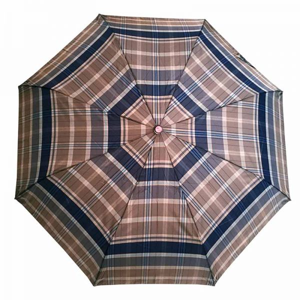 Ομπρέλα σπαστή καρώ με ξύλινη λαβή Guy Laroche Folding Check Umbrella, καρώ μπεζ