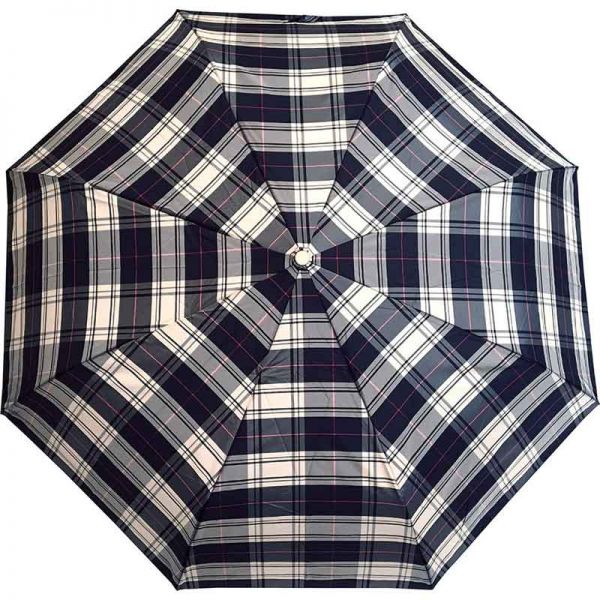 Ομπρέλα σπαστή καρώ με ξύλινη λαβή Guy Laroche Folding Check Umbrella, καρώ εκρού - μαύρο