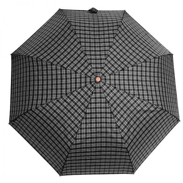 Ομπρέλα σπαστή καρώ με ξύλινη λαβή Guy Laroche Folding Check Umbrella, καρώ γκρι