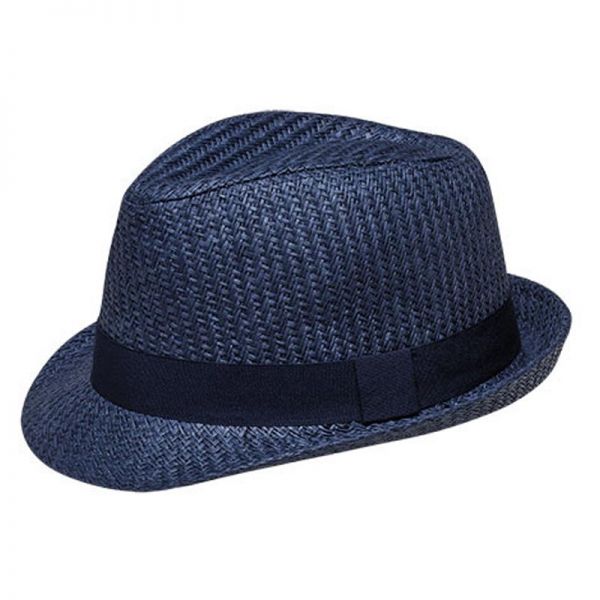 Καπέλο καβουράκι παιδικό μπλε  ψάθινο με σκούρα μπλε κορδέλα Kids Straw Trilby Hat Blue With Dark Blue Ribbon