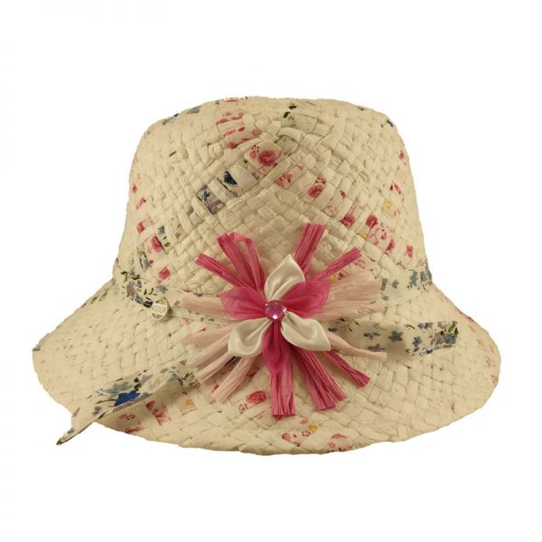 Καπέλο παιδικό ψάθινο καλοκαιρινό Ribbon Cloche With Flower Trim